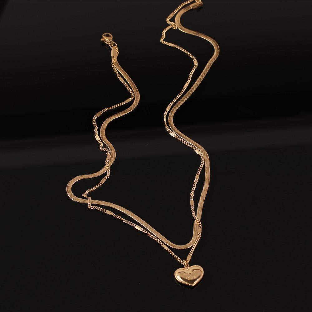 Double Chain with Love You Heart