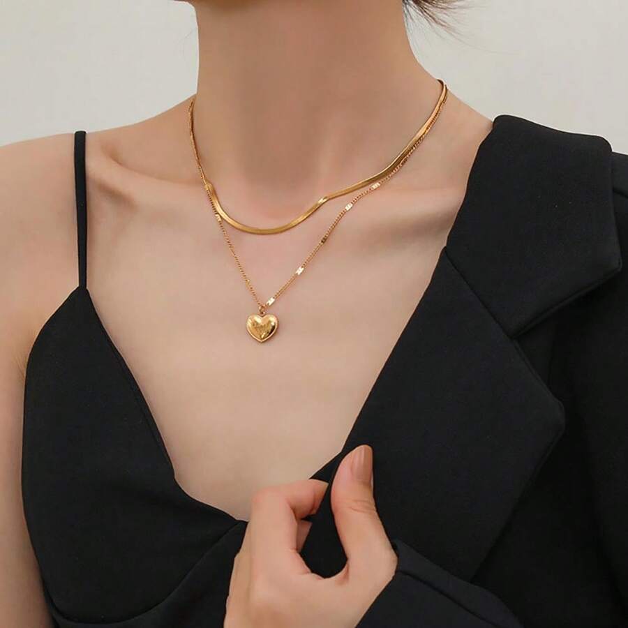 Double Chain with Love You Heart