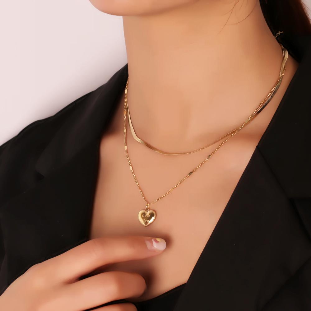 Double Chain with Love You Heart