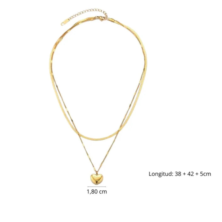 Double Chain with Love You Heart