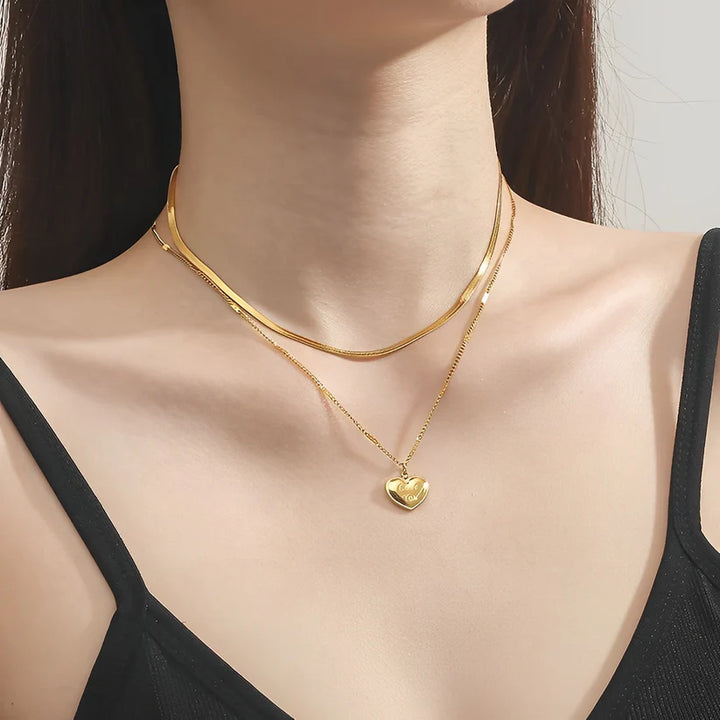 Double Chain with Love You Heart